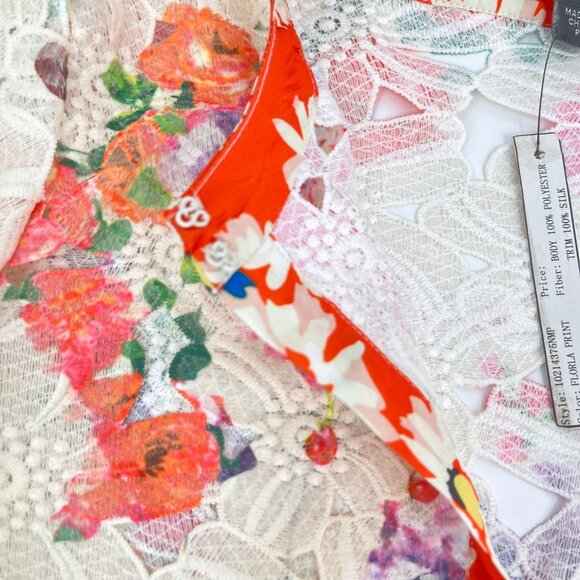 Michael Simon Floral Lace Silk Trim Jacket Size P L Orange Red Sheer Lightweight - Picture 9 of 16